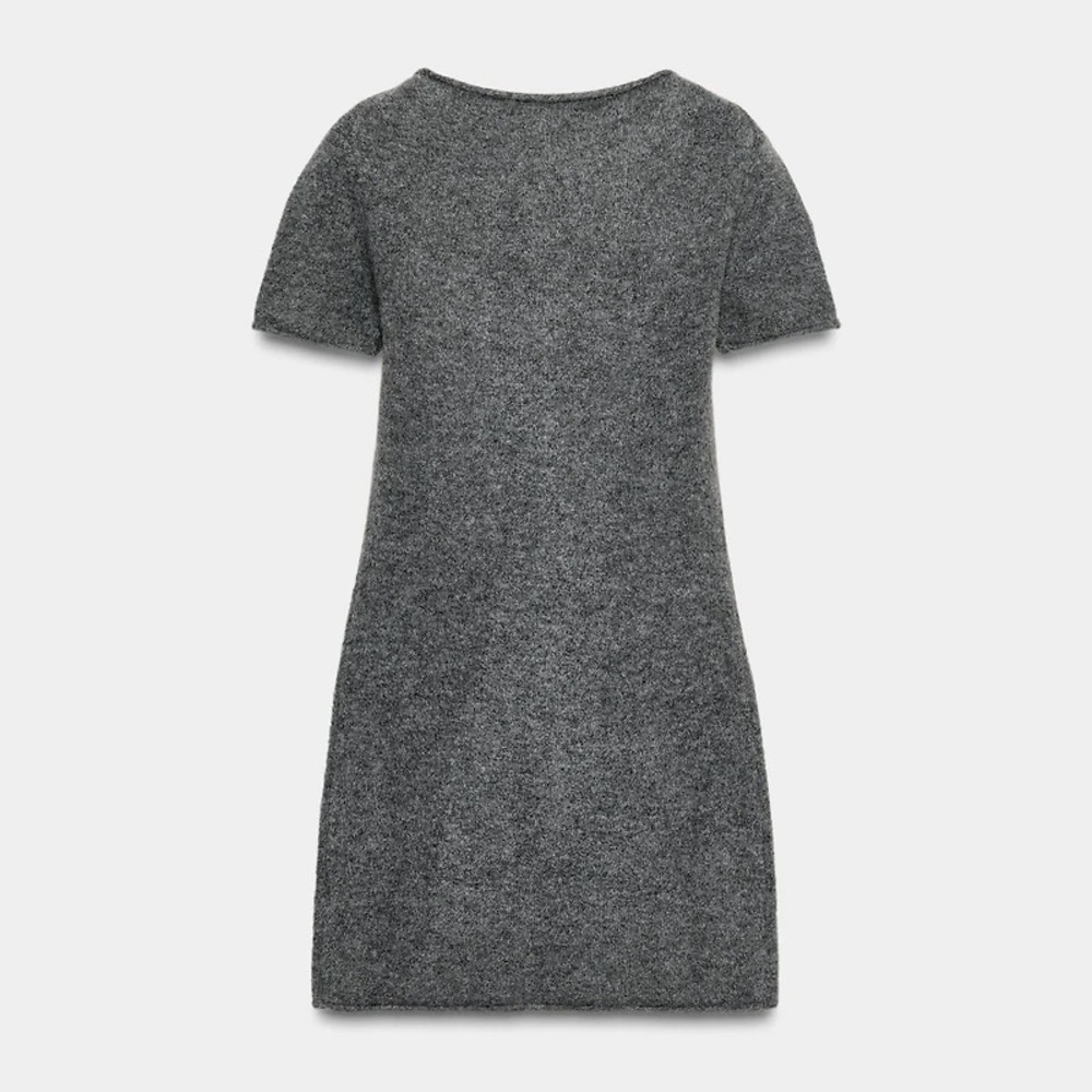New Zara soft knit mini dress with seam detail in gray marl -XS